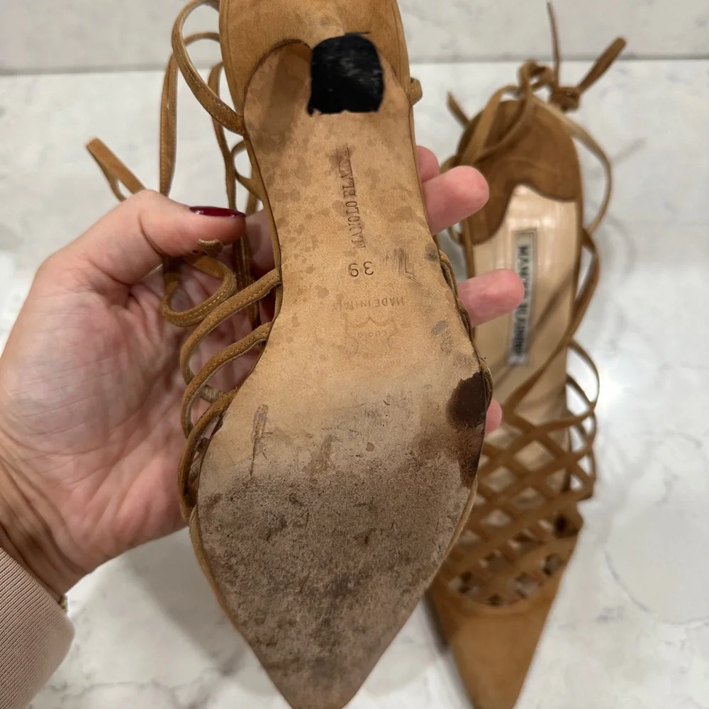 Manolo Blahnik Brown Suede Lace-Up slingbacks size 39 - Picture 4 of 8